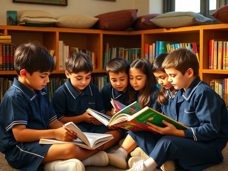 Alunos do Fundamental I lendo na biblioteca